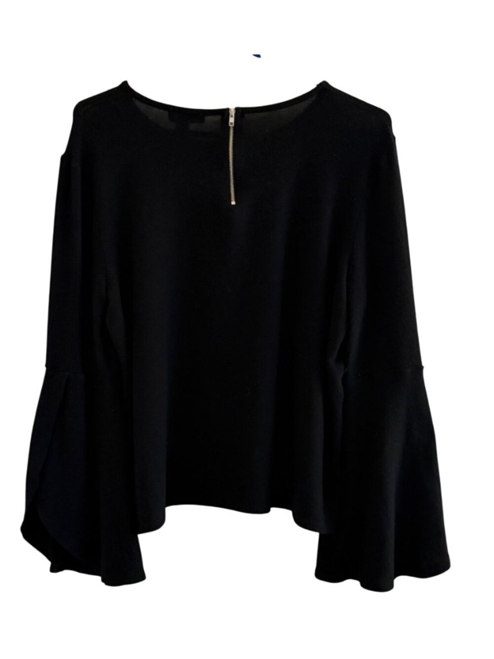 Lord & Taylor Black Bell Sleeve Top Large Whimsigoth Back Zip Flowy Viscose - Picture 3 of 9